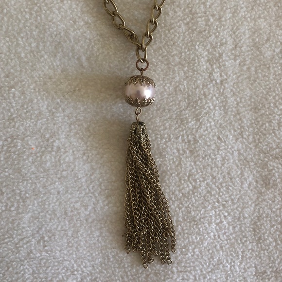 Boho long chain necklace with pink pearls - Picture 2 of 4